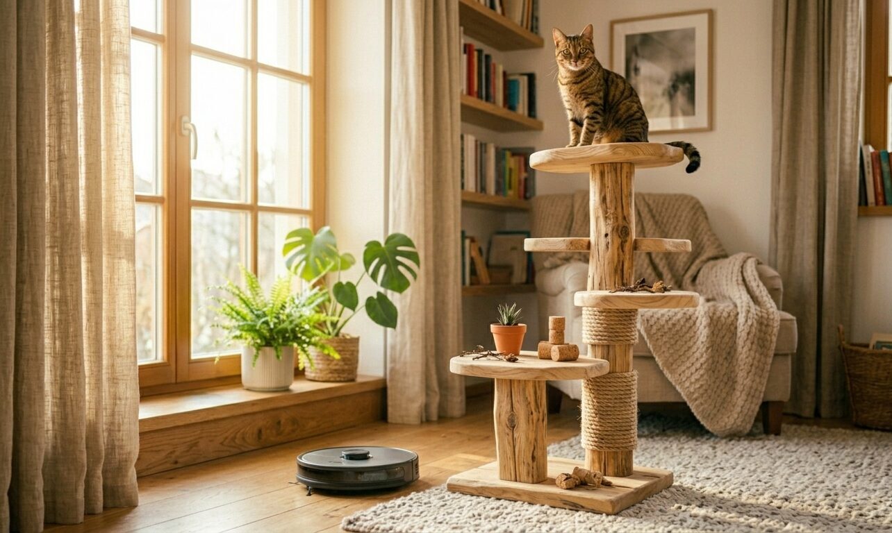 国産天然木で作られた温かみのある猫家具ブランドのイメージ