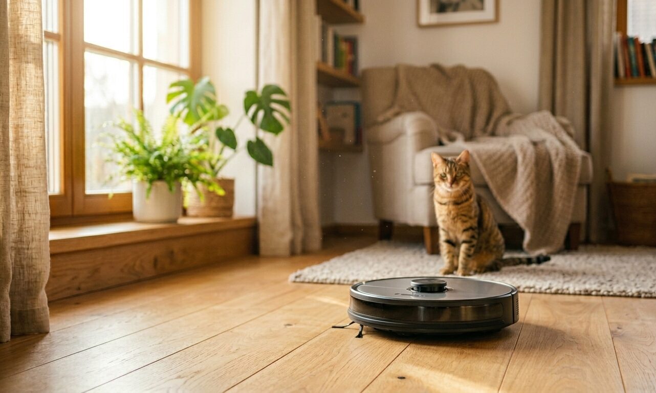 Narwalロボット掃除機が床を水拭きするイメージ