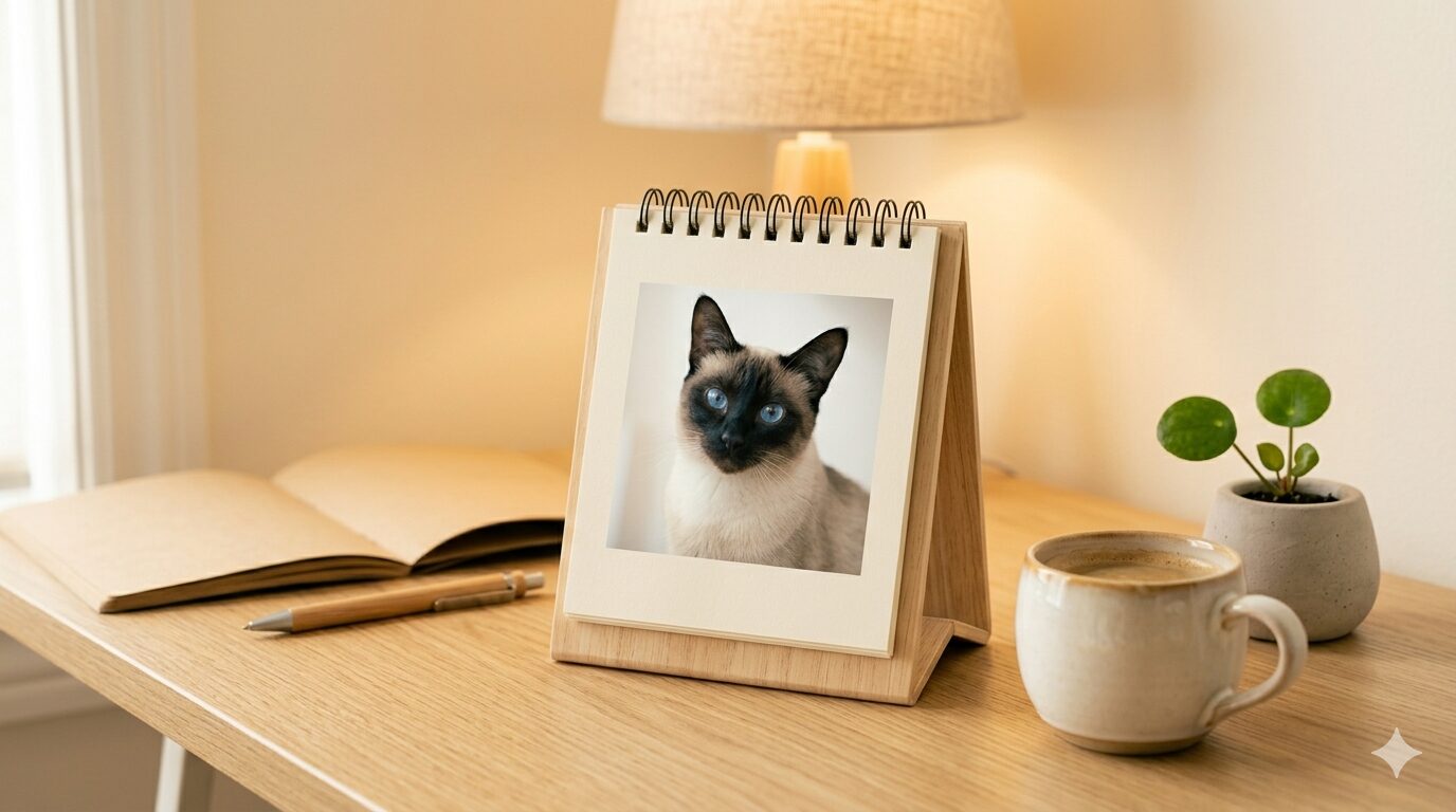 猫の写真を使って作ったTOLOT卓上カレンダー