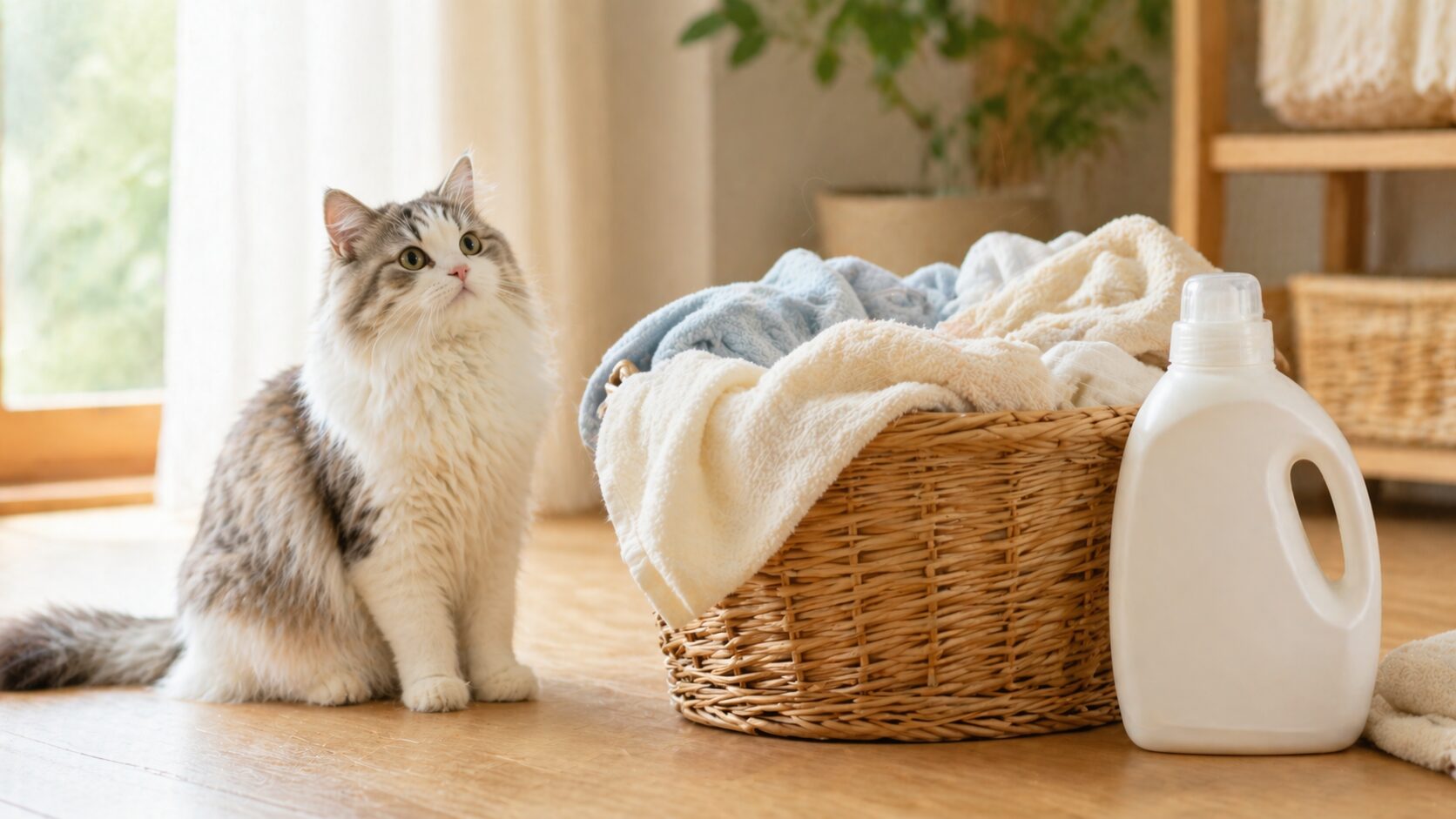 リモサボンで洗濯した衣類に猫の毛がつきにくくなるイメージ